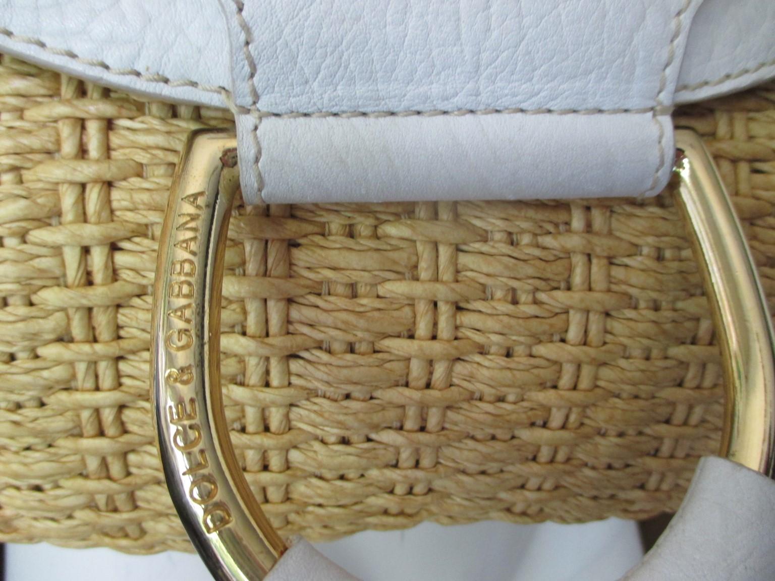 Dolce & Gabbana Brown Straw White Leather Shoulder Bag For Sale 2