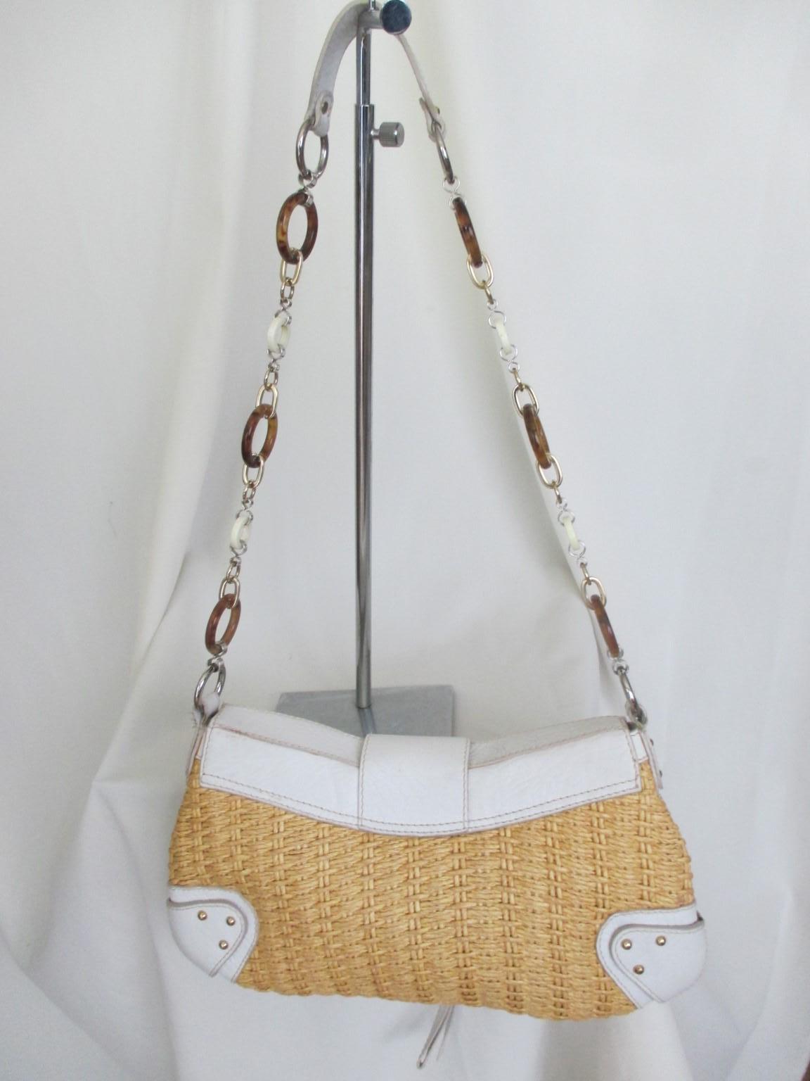 Dolce & Gabbana Brown Straw White Leather Shoulder Bag For Sale 3