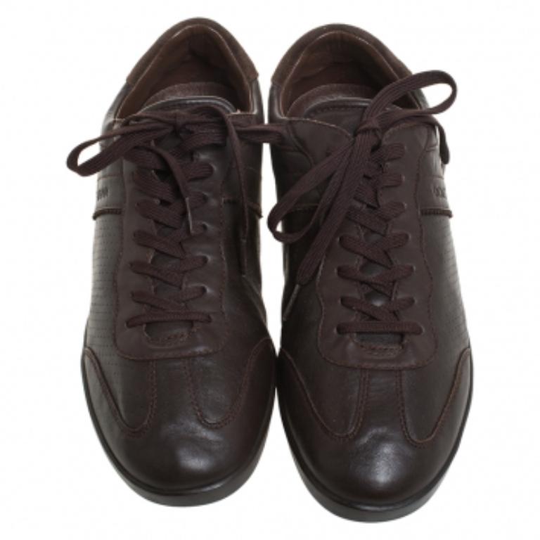Dolce & Gabbana Brown Wildleder und Leder Low Top Sneakers Größe 44 im Zustand „Gut“ im Angebot in Dubai, Al Qouz 2