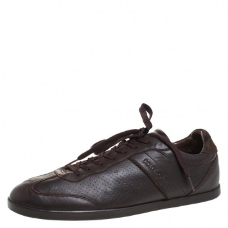 Dolce & Gabbana Brown Wildleder und Leder Low Top Sneakers Größe 44 im Angebot 1