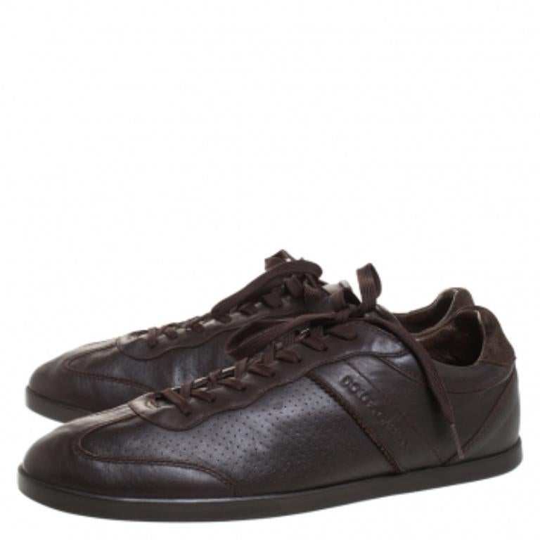 Dolce & Gabbana Brown Wildleder und Leder Low Top Sneakers Größe 44 im Angebot 2