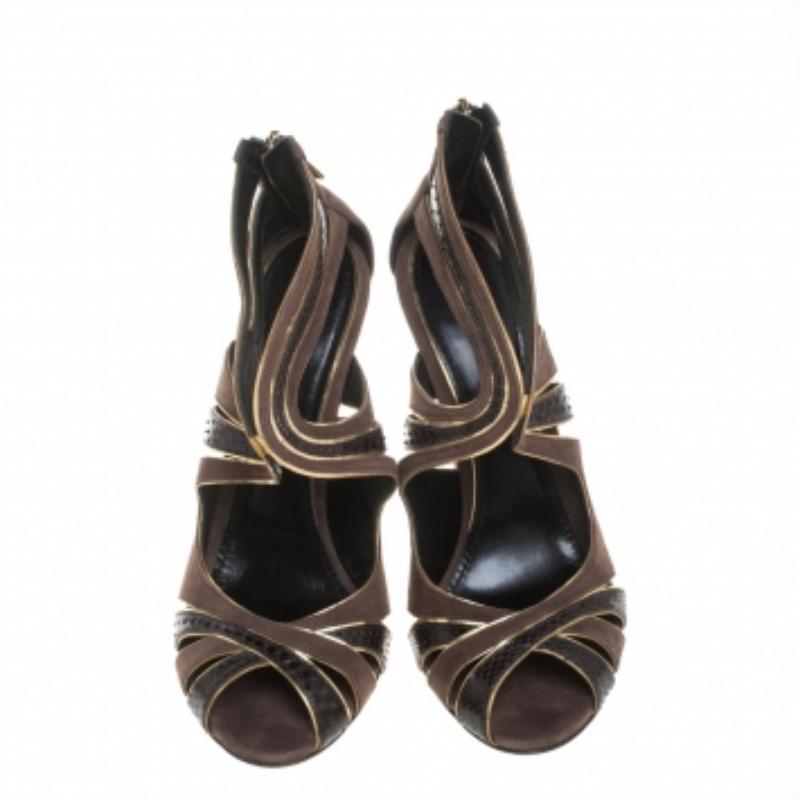 Women's Dolce & Gabbana Brown Suede and Python Leather Sandals Size 39 For Sale