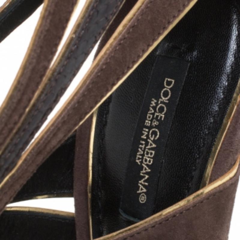 Dolce & Gabbana Brown Suede and Python Leather Sandals Size 39 For Sale 2