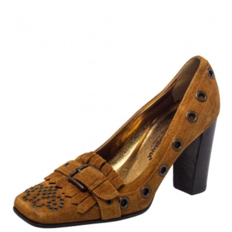 Women's Dolce & Gabbana Brown Suede Block Heel Pumps Size 37 For Sale