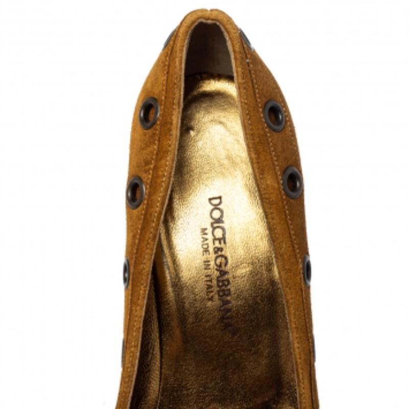 Dolce & Gabbana Brown Suede Block Heel Pumps Size 37 For Sale 1