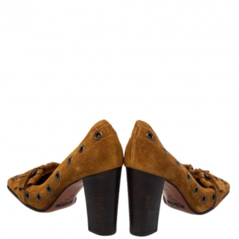 Dolce & Gabbana Brown Suede Block Heel Pumps Size 37 For Sale 2