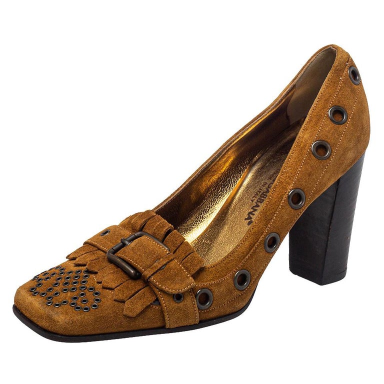 Dolce & Gabbana Beige Brown Leather Block Heels Pumps Shoes main image 1