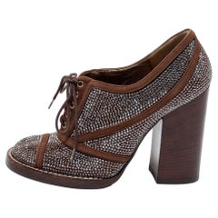 Dolce 
Gabbana Brown Suede Crystal Embellishment Lace-Up Ankle Booties Size 37