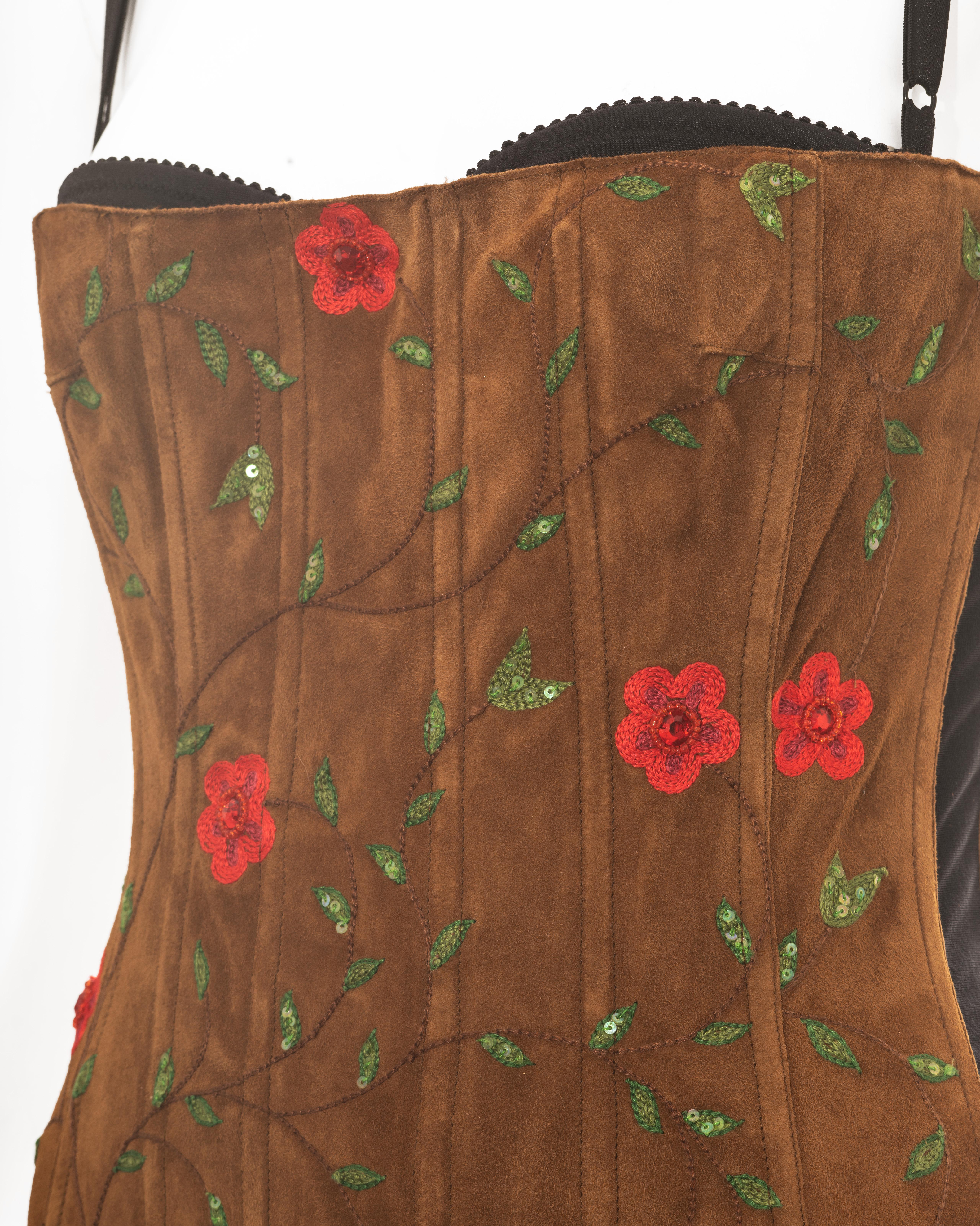 Corsé Dolce & Gabbana de ante marrón adornado, años 90 en Excelente Estado en London, GB