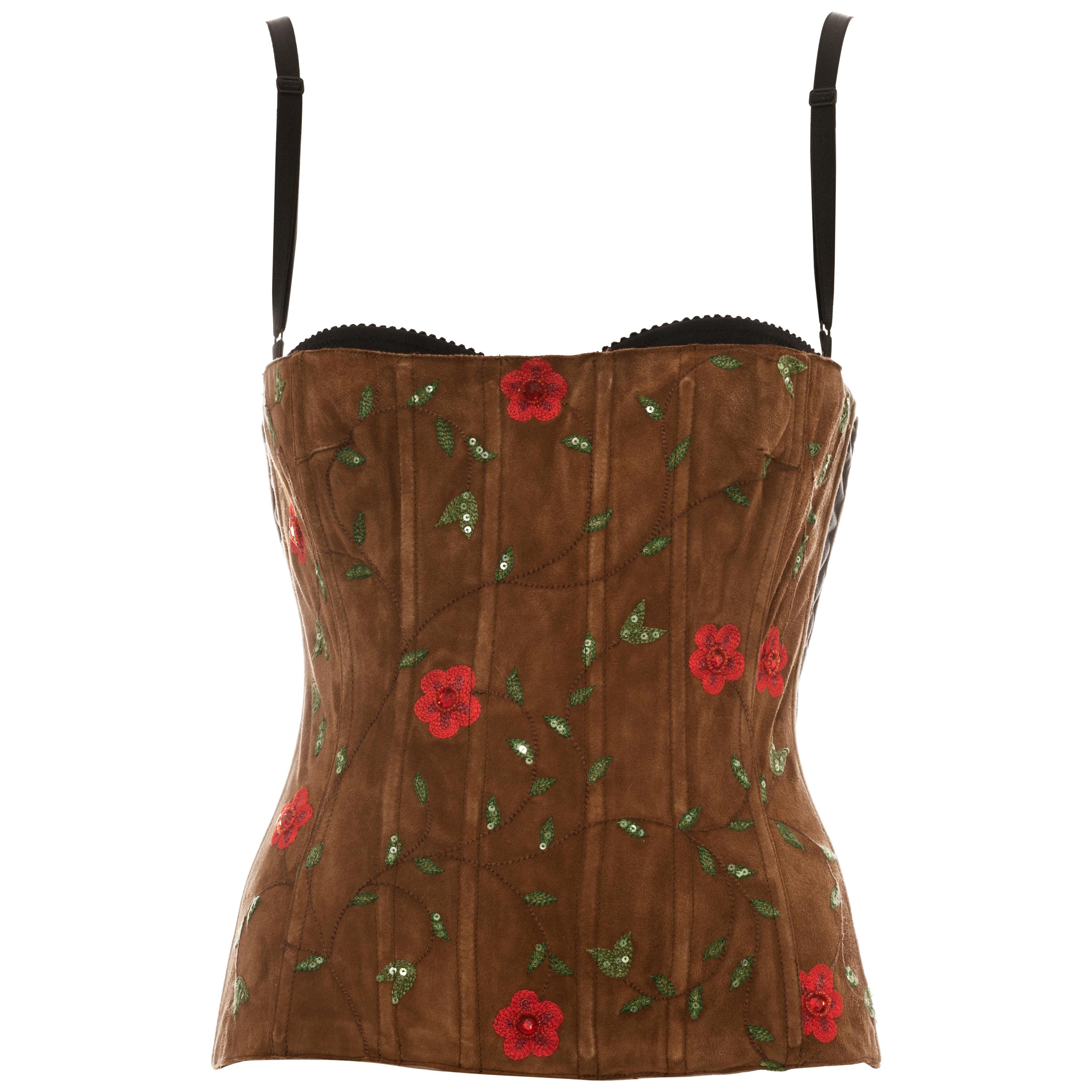 Dolce & Gabbana brown suede embellished corset, 1990s