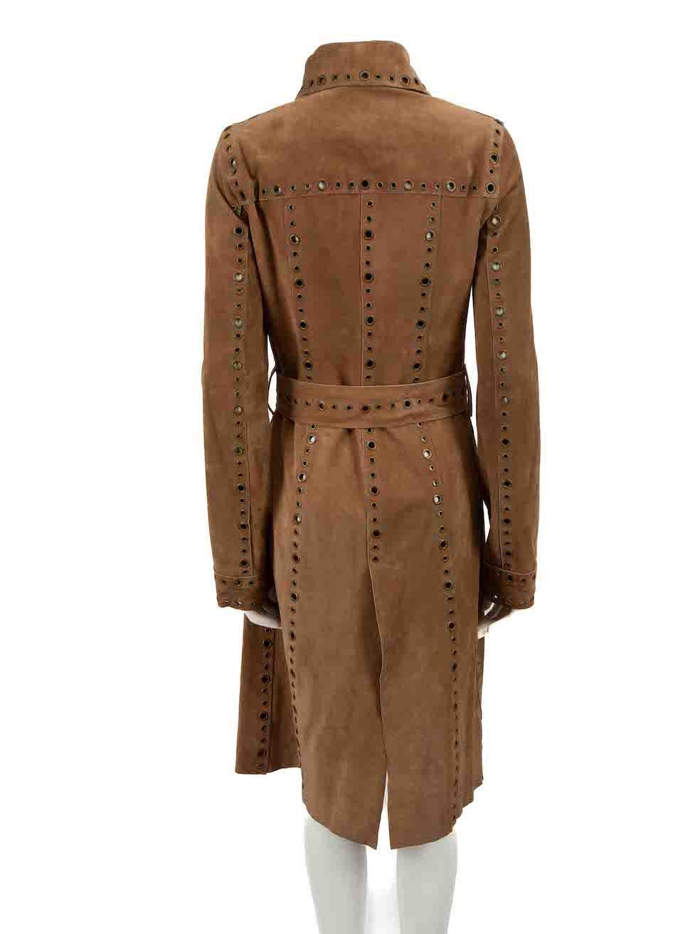 Dolce & Gabbana Brown Suede Eyelet Belted Coat Size S In Good Condition For Sale In London, GB