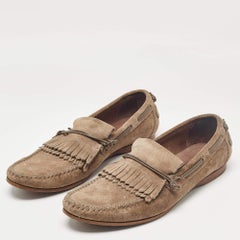 Dolce & Gabbana Brown Suede Fringe Slip On Loafers Size 45