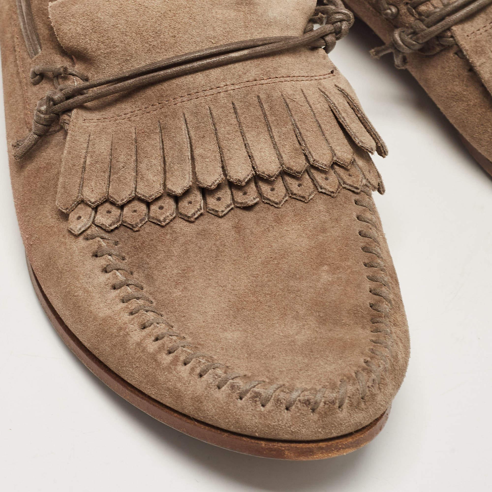 Dolce & Gabbana Brown Suede Fringe Slip On Loafers Size 45 For Sale 3