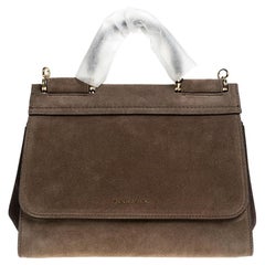 Dolce & Gabbana Brown Suede Soft Medium Miss Sicily Top Handle Bag