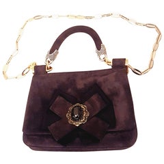 Dolce & Gabbana Brown Suede w/ Bow & Stone Accent Shoulder Bag