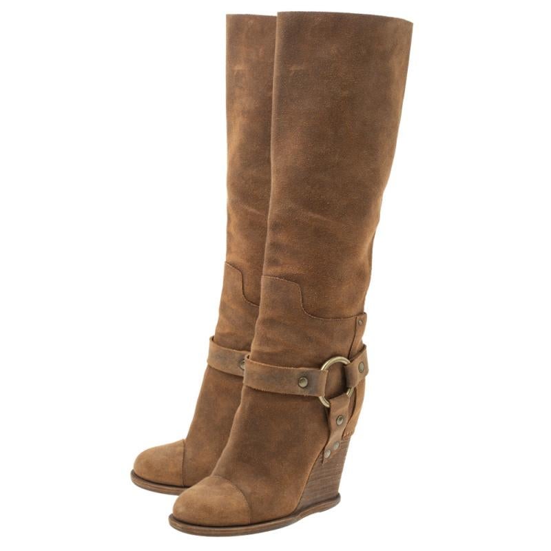 brown suede knee high boots