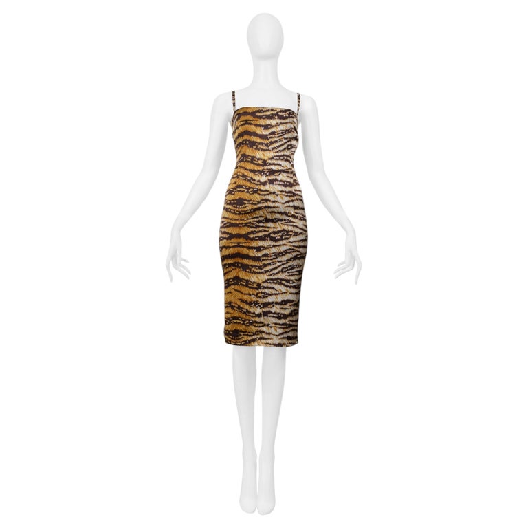 tiger print dress bodycon Nasty Gal Women's Tiger Print Halter Neck Denim Mini Dress in Butter