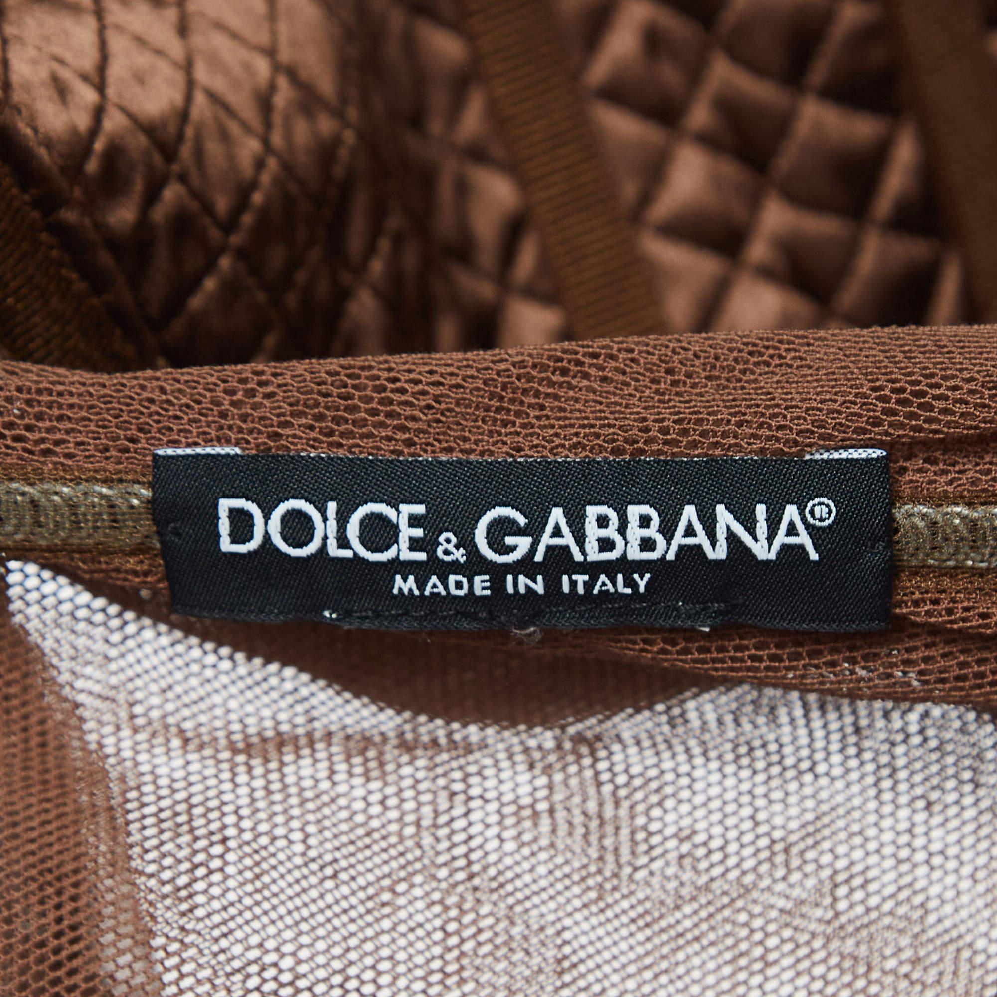Dolce & Gabbana Brown Tulle Ruched Long Dress L In Good Condition For Sale In Dubai, Al Qouz 2