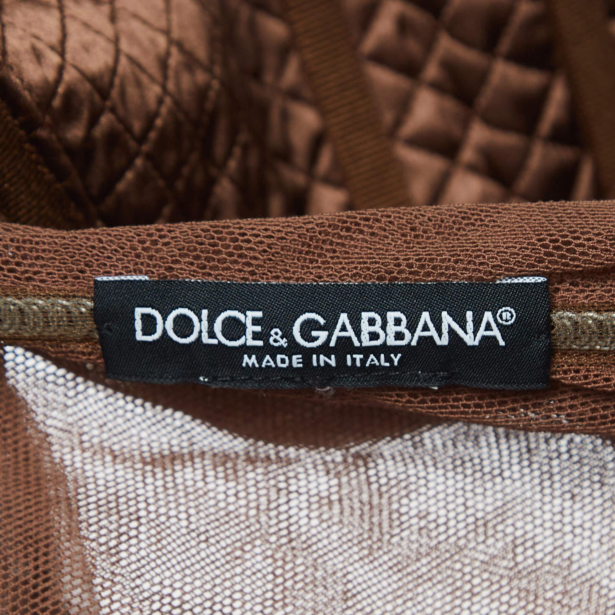 Dolce & Gabbana Brown Robe longue froncée en tulle L État moyen - En vente à Dubai, Al Qouz 2