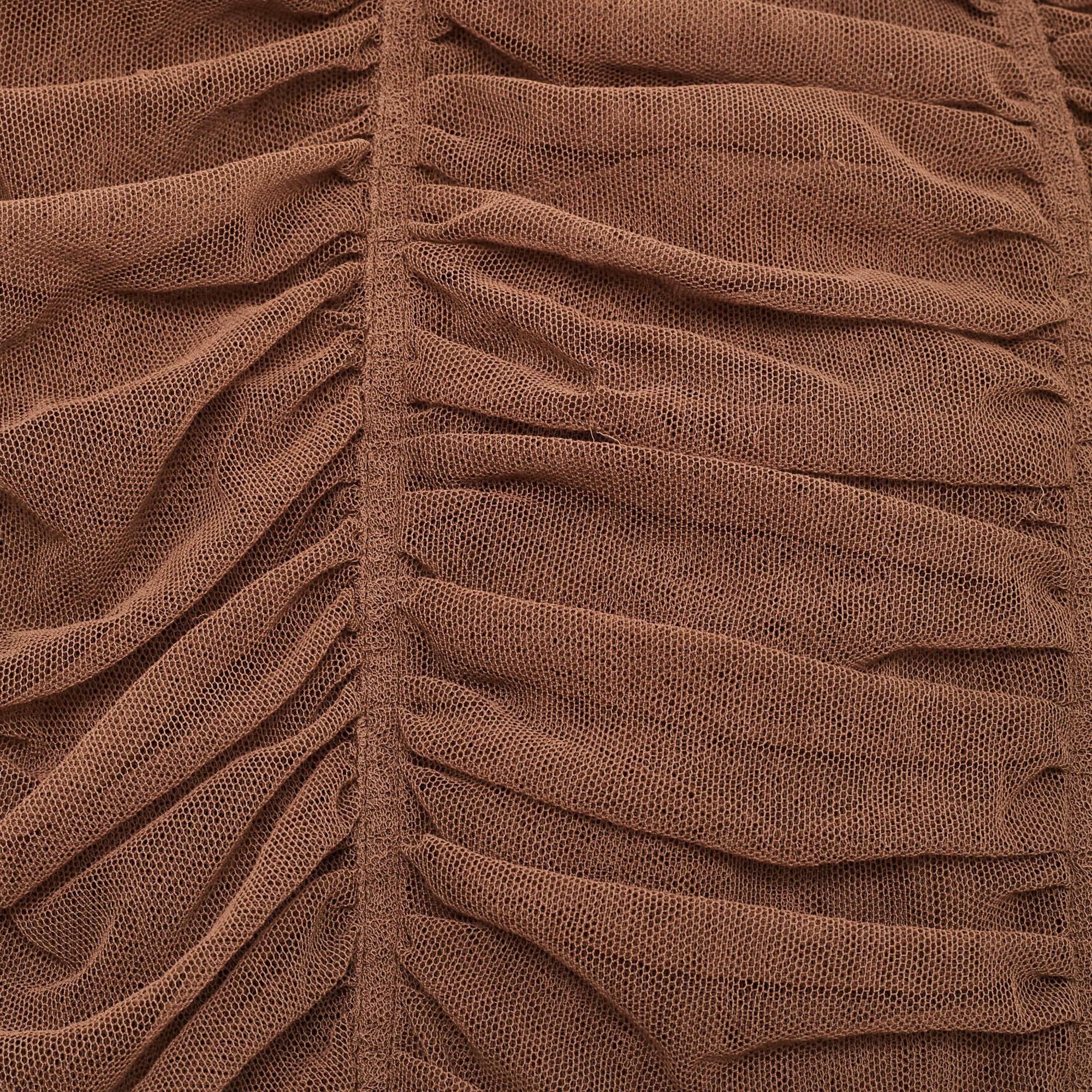 Dolce & Gabbana Brown Robe longue froncée en tulle L Pour femmes en vente