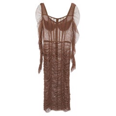 Dolce & Gabbana Braunes langes Kleid aus Tüll mit Rüschen L