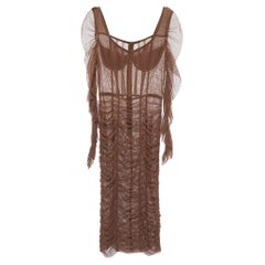 Dolce & Gabbana Brown Robe longue froncée en tulle L