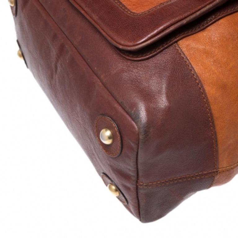 Marrone Dolce & Gabbana Brown/Turquoise Leather Push Lock Satchel in vendita