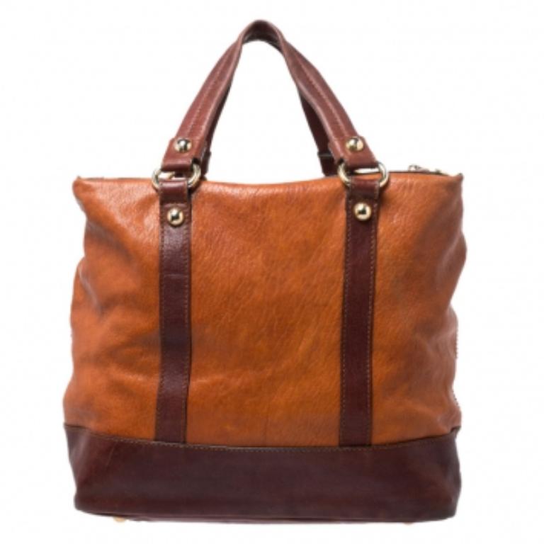 Dolce & Gabbana Brown/Turquoise Leather Push Lock Satchel in vendita 1