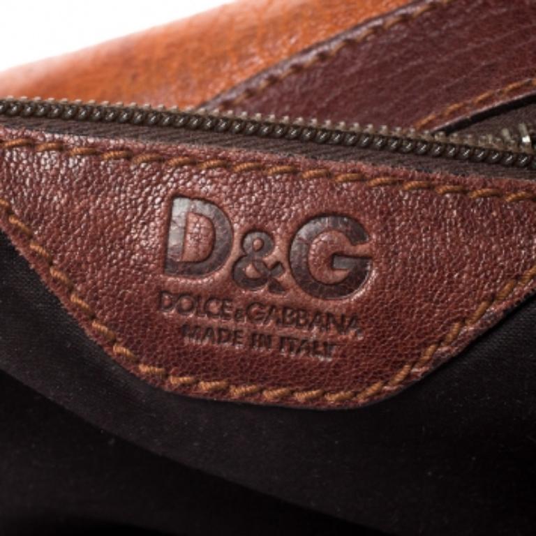 Dolce & Gabbana Brown/Turquoise Leather Push Lock Satchel in vendita 3