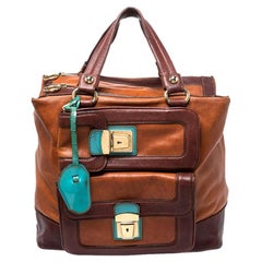 Used Dolce & Gabbana Brown/Turquoise Leather Push Lock Satchel