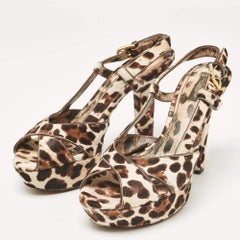 Dolce & Gabbana Brown/White Calf Hair Ankle Strap Sandals Size 38.5