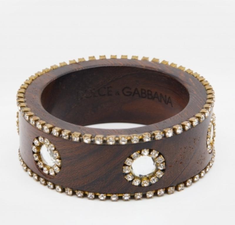 Donna Dolce & Gabbana - Bracciale largo in legno marrone impreziosito da cristalli in vendita
