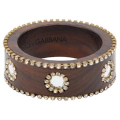 Dolce & Gabbana - Bracciale largo in legno marrone impreziosito da cristalli