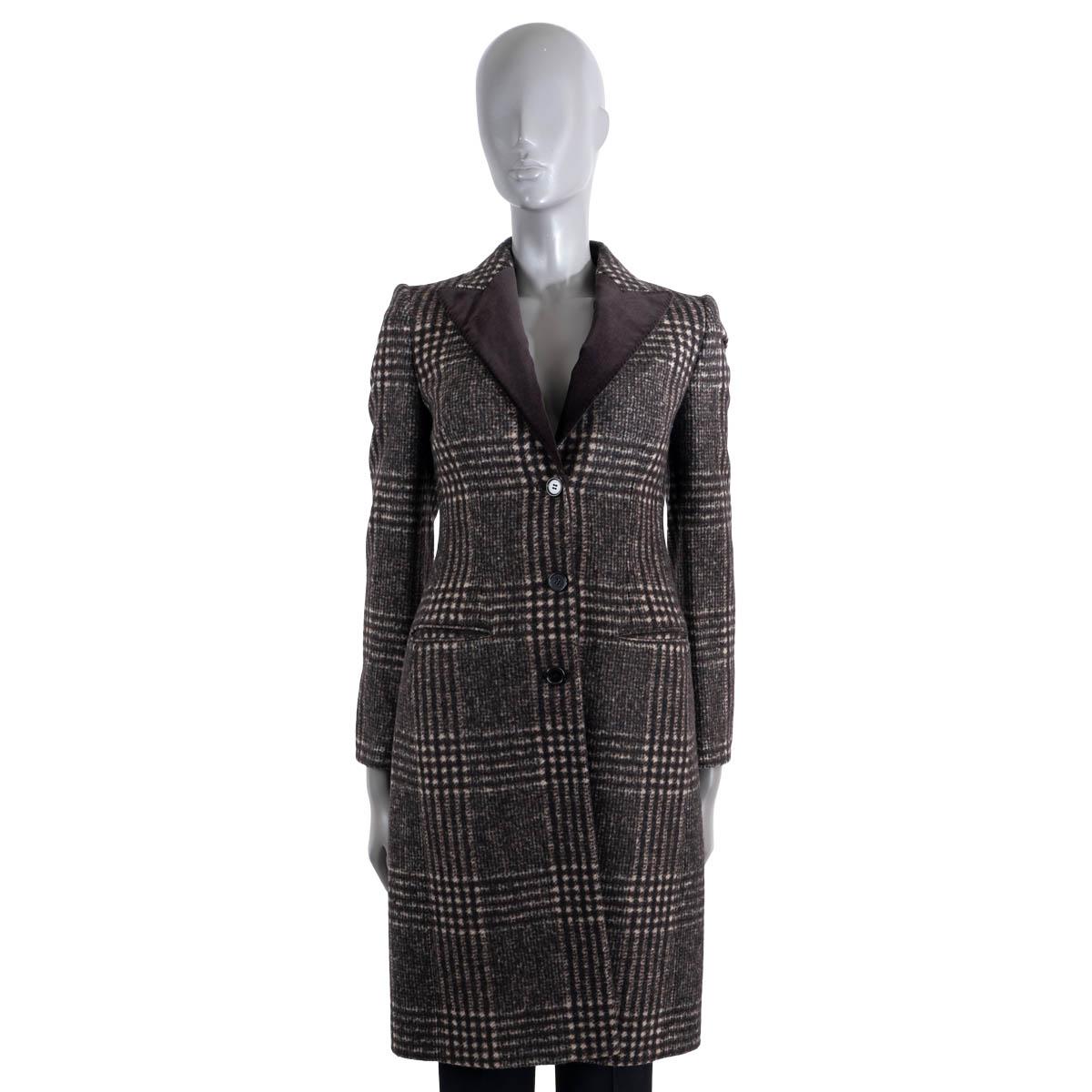 Black DOLCE & GABBANA brown wool 2020 PRINCE OF WALES CHECK Coat Jacket 36 XS For Sale