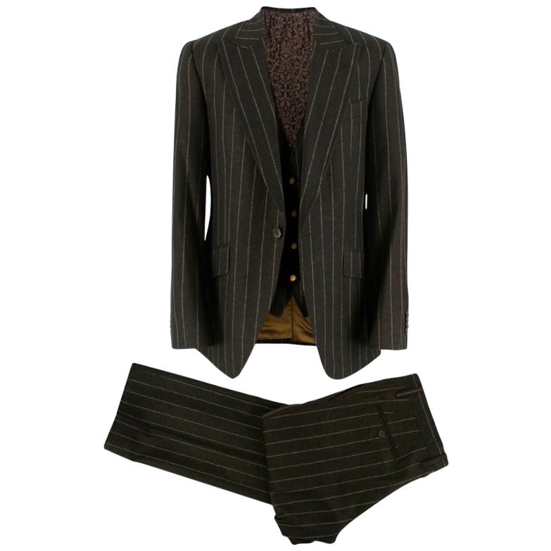 Dolce & Gabbana Brown Striped Wool Slim 3 Piece Suit Tuxedo in Black Womens Clothing Suits Trouser suits 