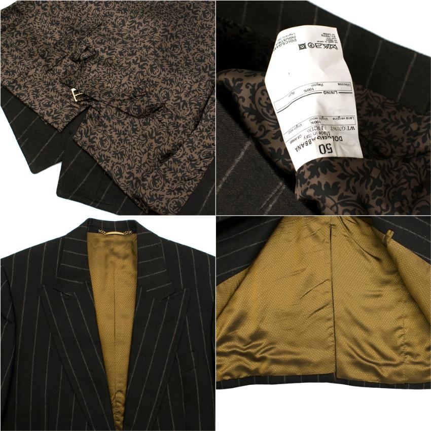 Black Dolce & Gabbana Brown Wool Pinstripe 3 Piece Suit - Size L EU 50