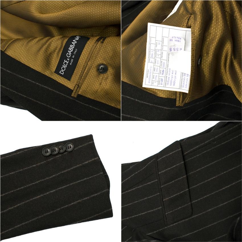 Dolce & Gabbana Brown Wool Pinstripe 3 Piece Suit - Size L EU 50 In New Condition In London, GB