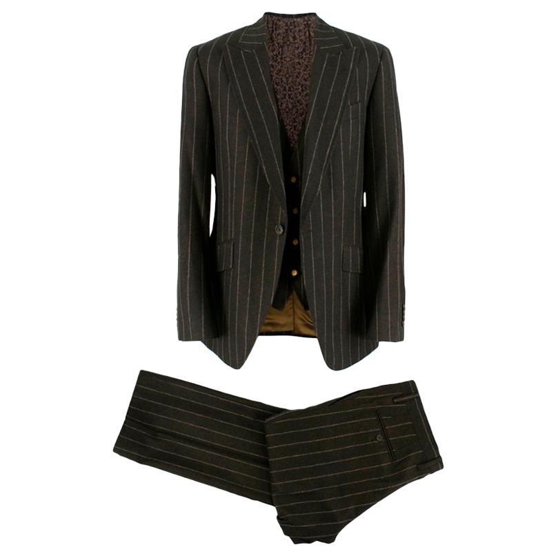 Dolce & Gabbana Brown Wool Pinstripe 3 Piece Suit - Size L EU 50