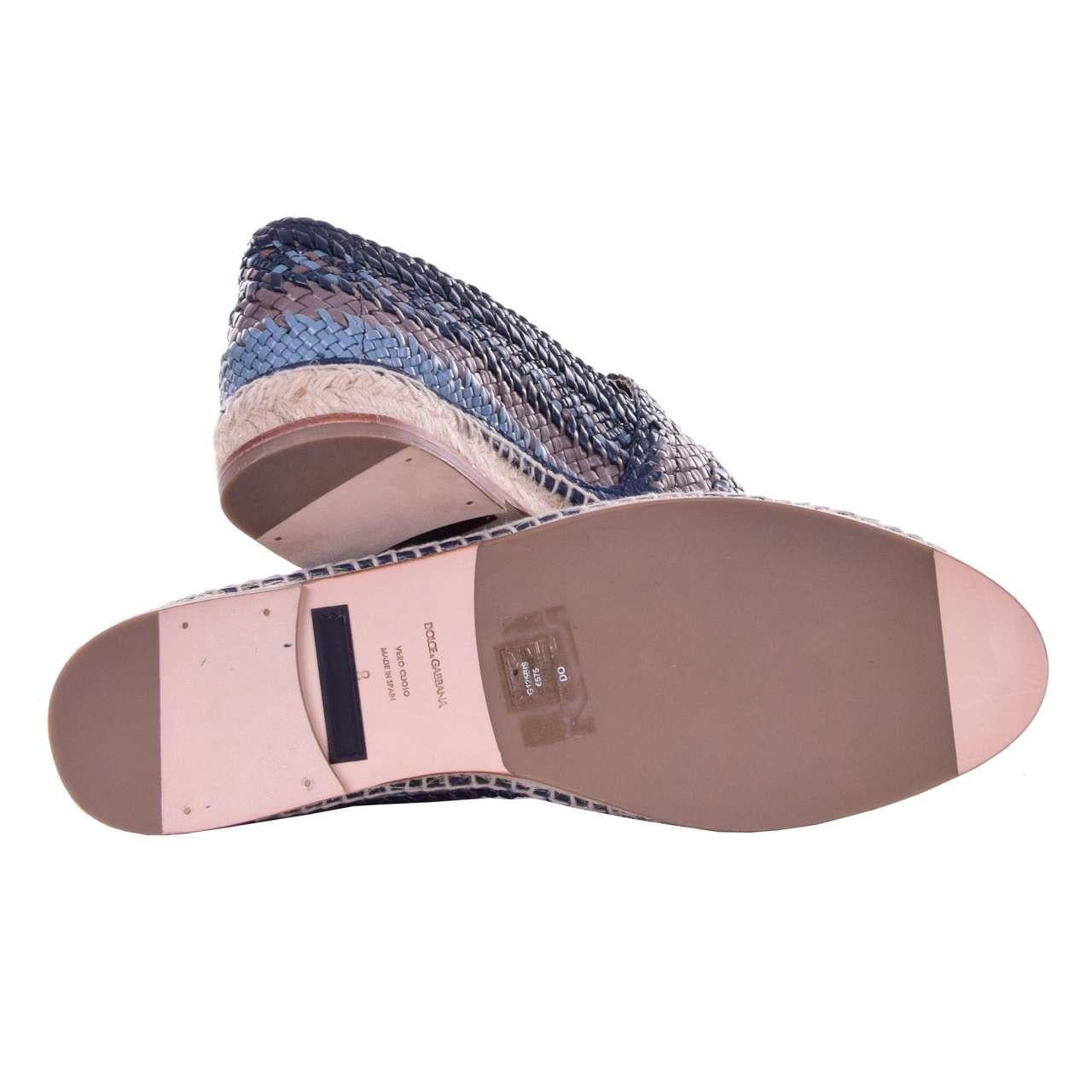- Woven Buffalo leather Espadrilles TREMITI by DOLCE & GABBANA Black Label - New with Box - MADE IN SPAIN - Former RRP: EUR 575 - Model: A50051-AB195-8D639 - Material: 100% Buffalo leather - Sole: Leather / Rubber - Color: Blue / Gray / Brown -