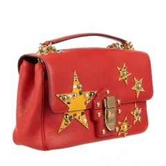 Dolce & Gabbana Buffalo Leather Shoulder Bag LUCIA with China Flag and Studs Red
