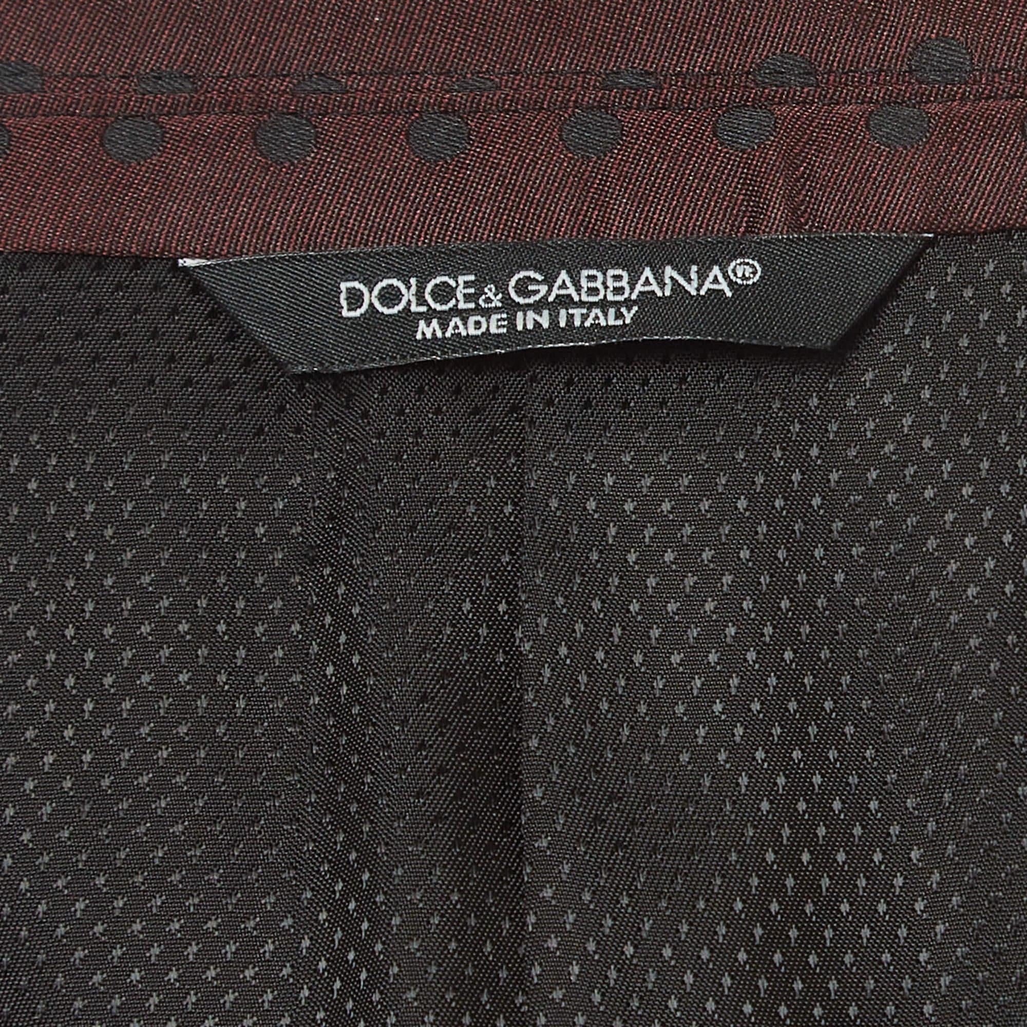 Dolce & Gabbana BurgunDolce &dy Polka Dotted Wool Blend Single Breasted Blazer S For Sale 2