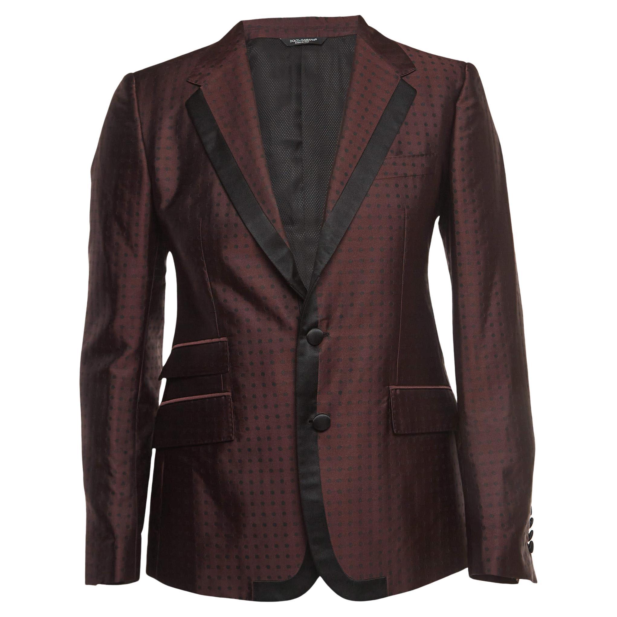 Dolce & Gabbana BurgunDolce &dy Polka Dotted Wool Blend Single Breasted Blazer S For Sale
