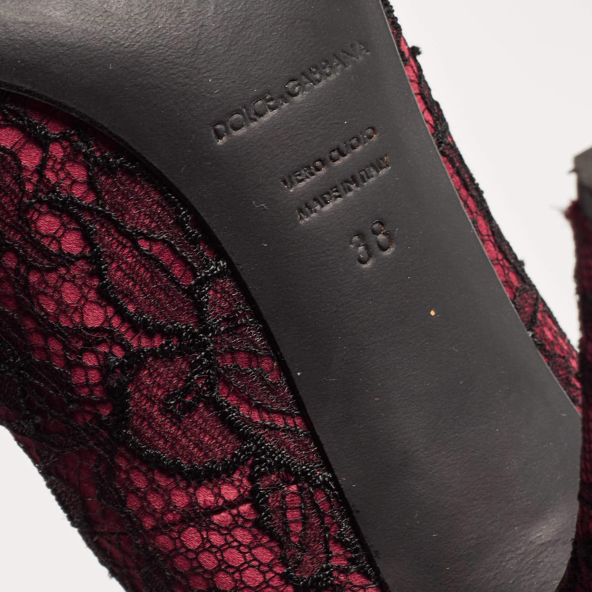 Dolce & Gabbana Burgundy/Black Lace and Mesh Peep Toe Pumps Size 38 For Sale 4