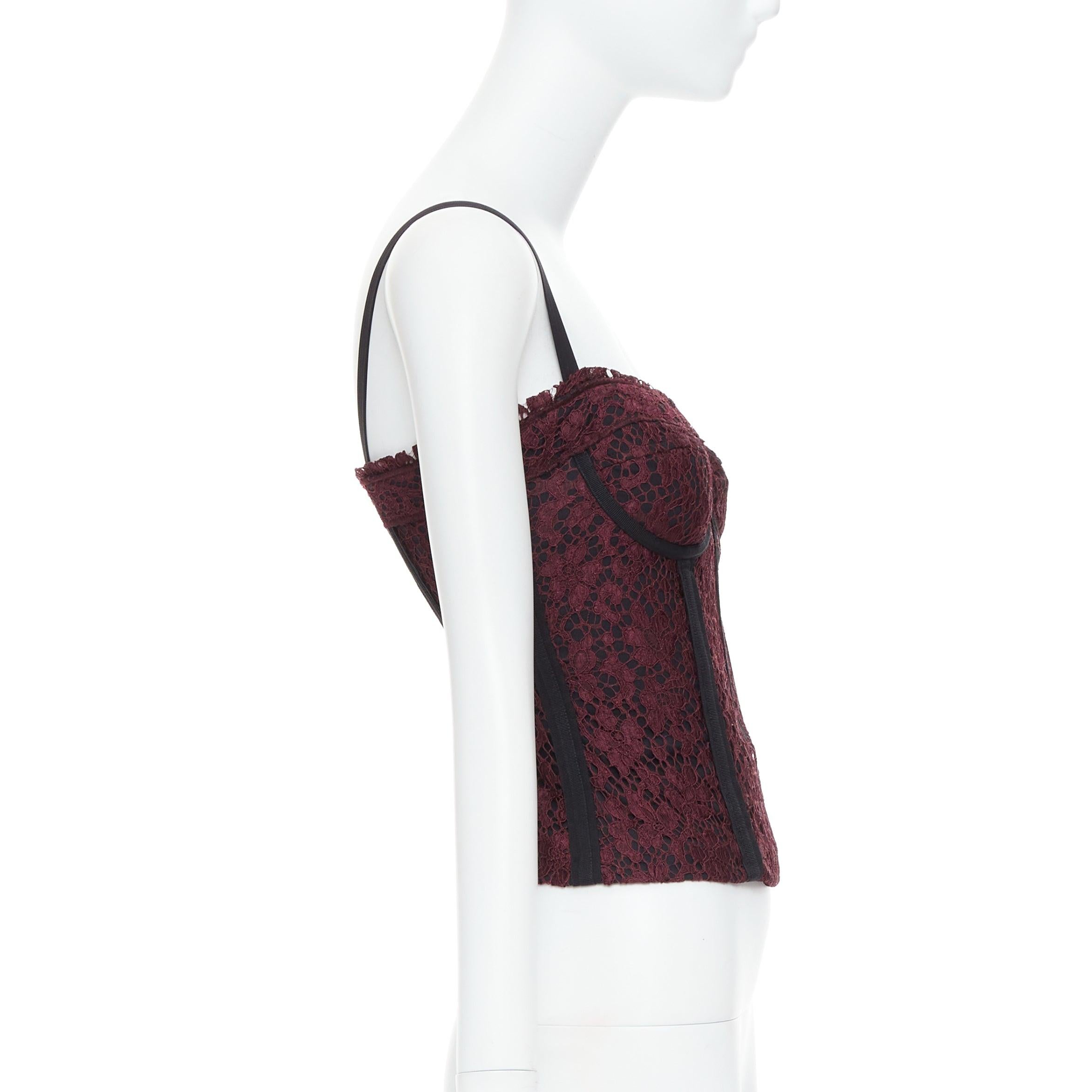 DOLCE GABBANA burgundy black lace overlay hard corset bustier IT42 M In Good Condition For Sale In Hong Kong, NT