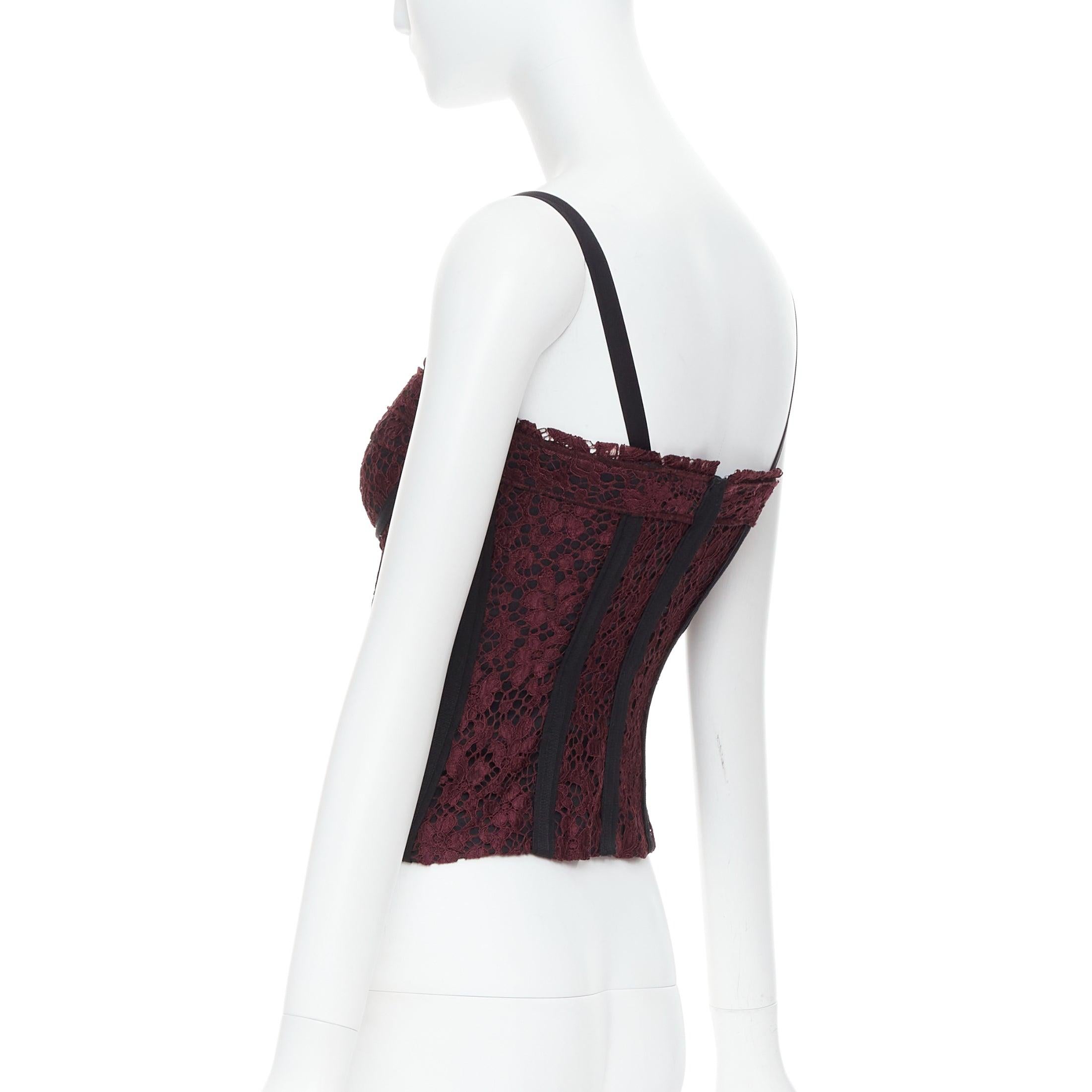 DOLCE GABBANA burgundy black lace overlay hard corset bustier IT42 M For Sale 1