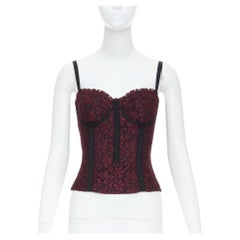 DOLCE GABBANA burgundy black lace overlay hard corset bustier IT42 M