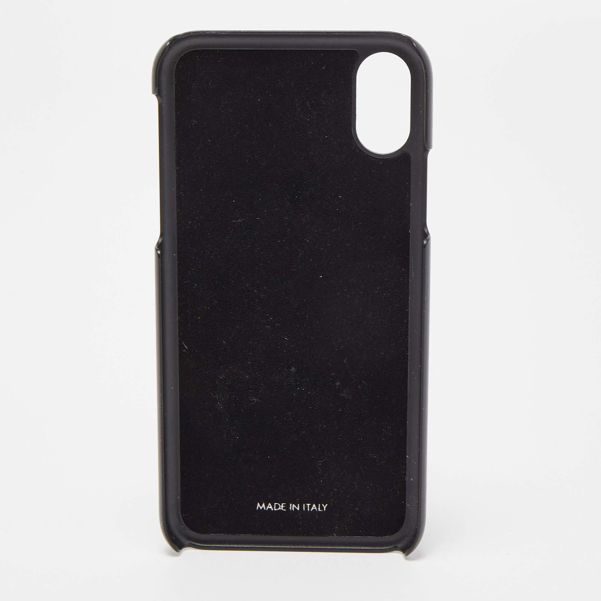 Opt for a stylish way to protect your phone with this Dolce and Gabbana case crafted from leather and rubber in burgundy and black hues. It flaunts a metal DG logo encrusted with crystals for an opulent feel and is suitable for an iPhone X.