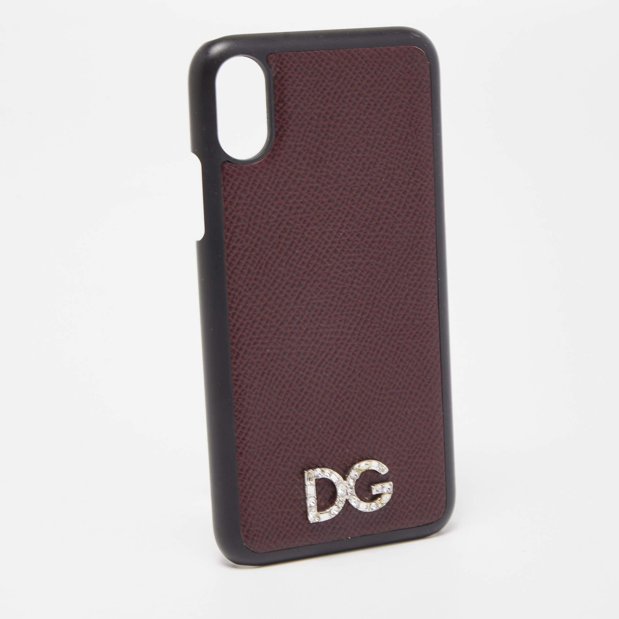 Dolce & Gabbana Burgundy/Black Leather iPhone X Cover In Good Condition For Sale In Dubai, Al Qouz 2