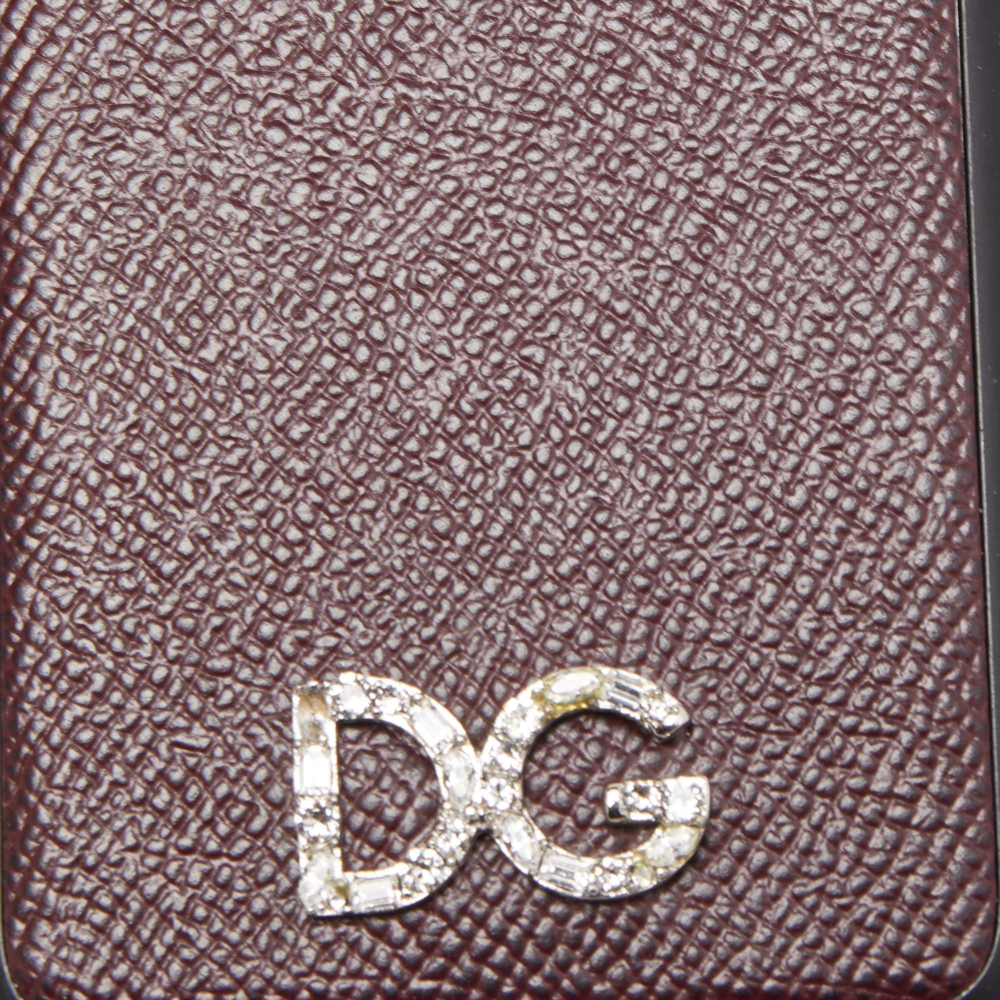Women's Dolce & Gabbana Burgundy/Black Leather iPhone X Cover For Sale