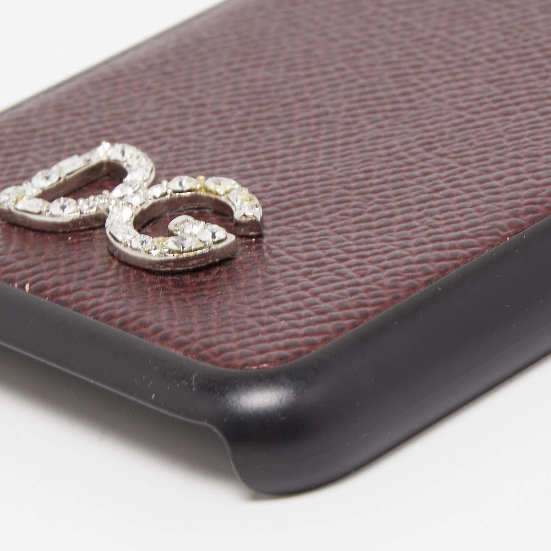 Dolce & Gabbana Burgundy/Black Leather iPhone X Cover For Sale 3